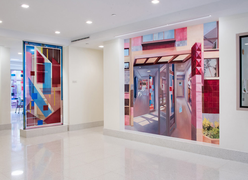   Installation View,  The Delson;  Murals: Laini Nemett, Glasswork: Cora Jane Glasser Photo © Marianne Barcellonna 