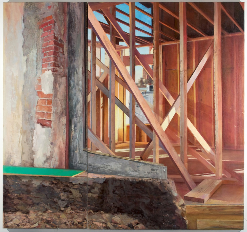   Africa, Delaware, &amp; Roosevelt Island , 2013 oil and gesso transfer on linen, 70 x 72 in 