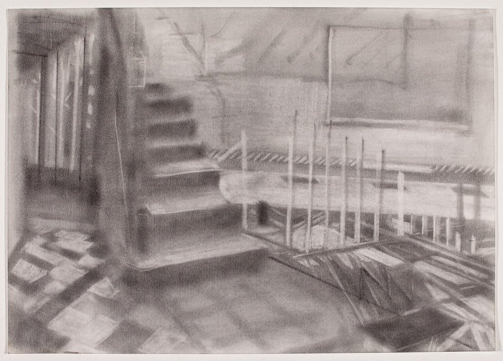   Léhon to Kottbusser Tor,  2013 Graphite powder on paper, 14 x 20 in 