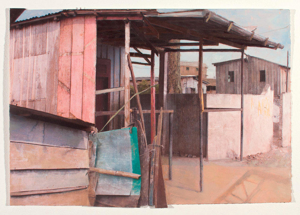   Neves , 2011 oil and collage on paper, 10 1/2 x 15 in 