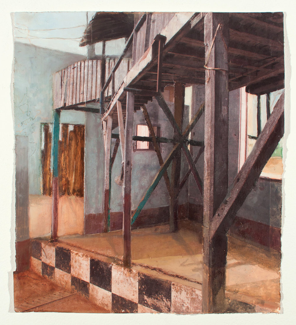   Stage, Model,  2012 oil and collage on paper, 10 x 9 in 