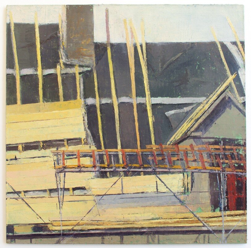   Léhon Construction 2 , 2013 oil on muslin mounted on board 8 x 8 in 