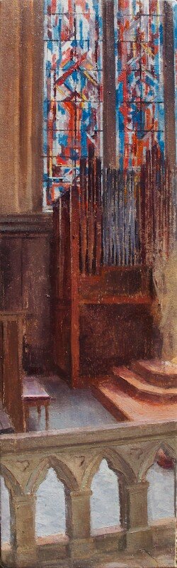   Under the Fake Shinbone of St Magliore , 2013 Oil on linen 26 x 8 in 