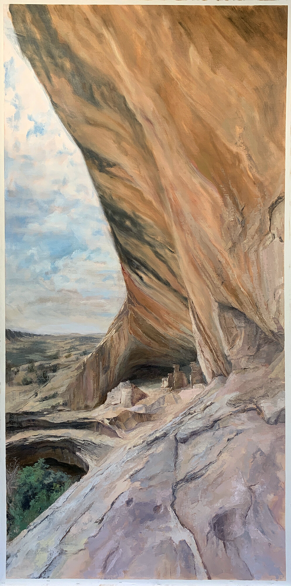   Moki Steps, 12th c.,  2020 oil on linen, 98 x 46 in 