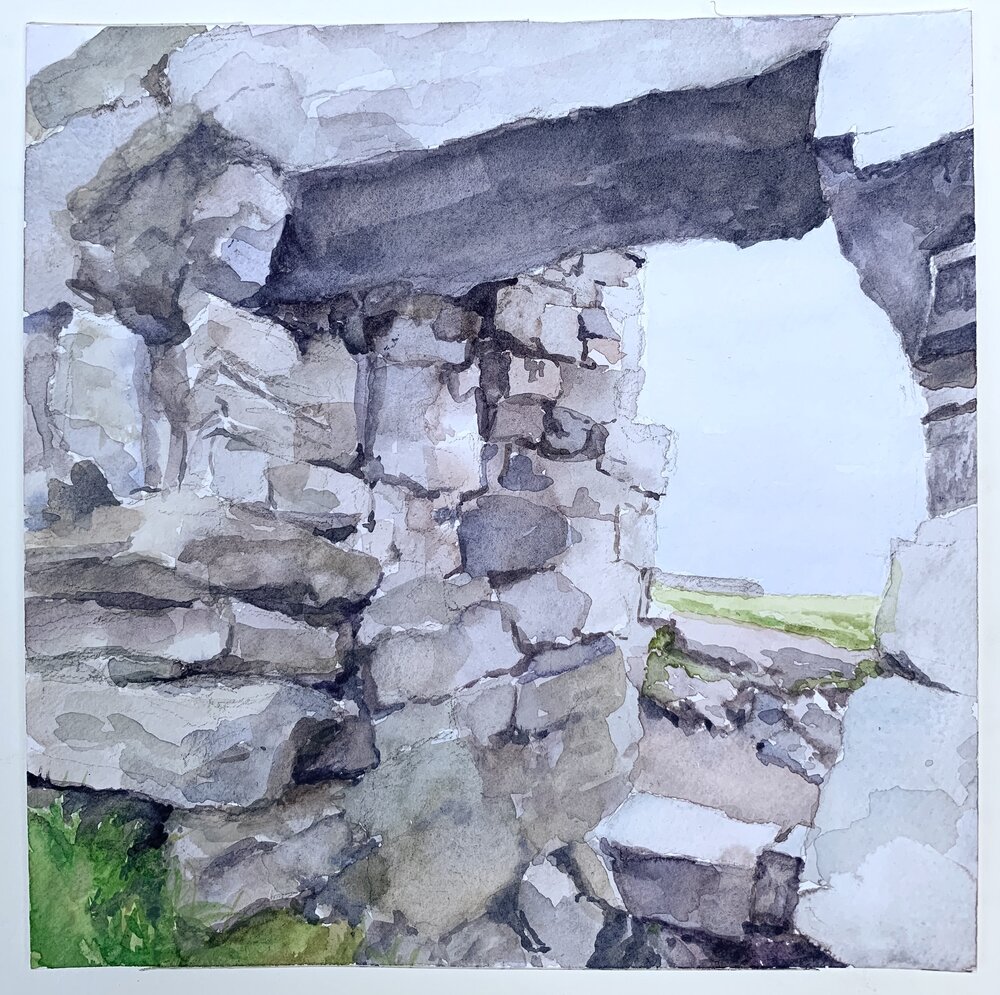   Dún Aonghasa 1, c. 1100 BC,  2020 watercolor on paper, 8 x 8 in 