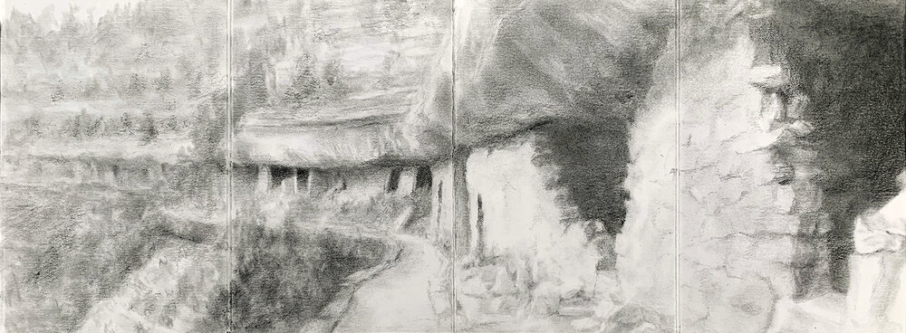   Walnut Canyon, 12th C. , 2019 graphite on paper, 6 x 16 in 
