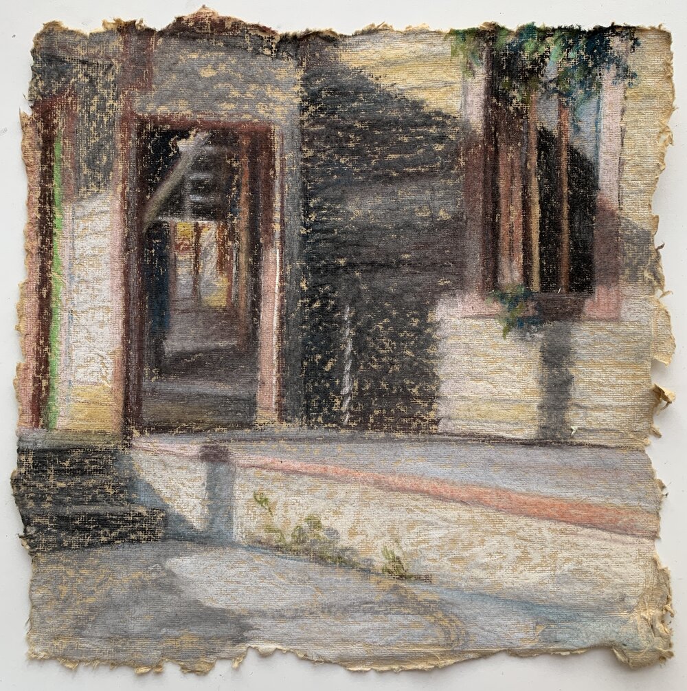   N. Robertson at Egania, New Orleans , 2018 pastel on paper, 12 x 12 in 