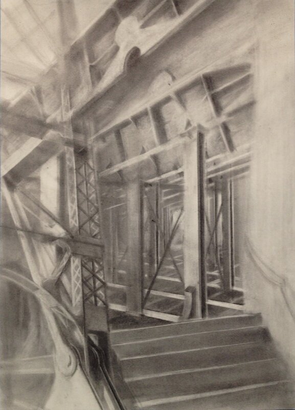   Queensboro Seine 2,  2014 graphite powder on paper, 36 x 22 in 